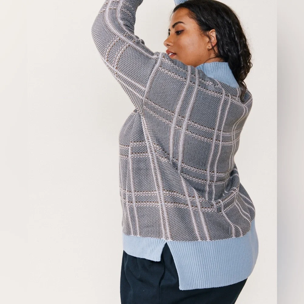 Able Jana Patterned Plaid Turtleneck Sweater 1X - Picture 2 of 7